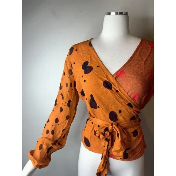 Anthropologie Bl-nk Orange Ariana Wrap Blouse Size Small NWT $118 - Picture 5 of 10